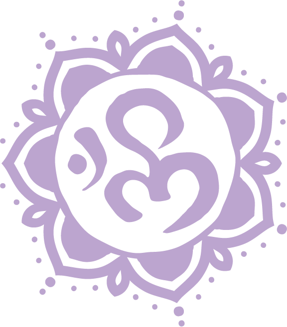 Lila Kronenchakra-Symbol mit einem stilisierten Mandala-Design und dem Sanskrit-Zeichen, das das Kronenchakra repräsentiert.